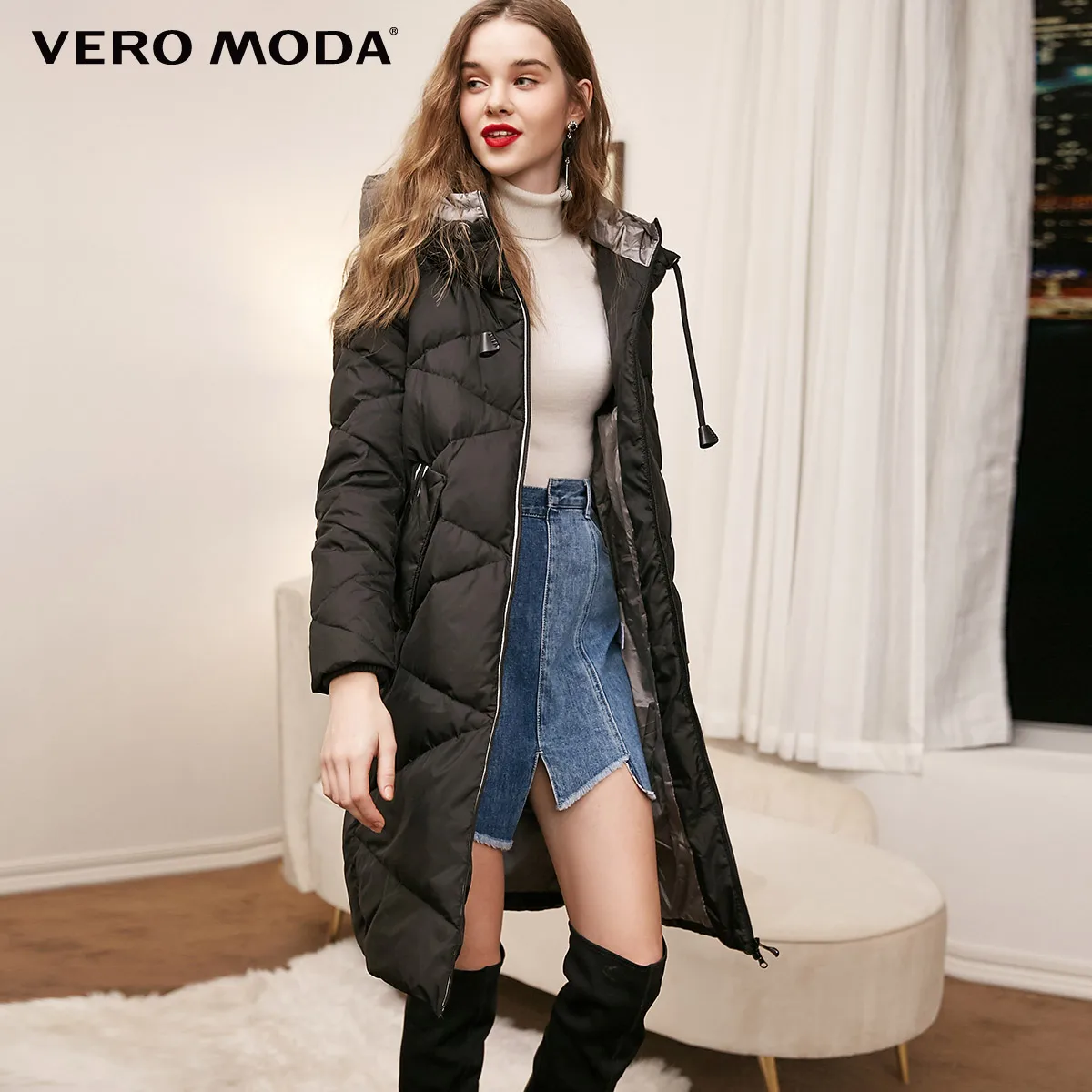 Vero Moda пуховик женский О товаре Новинка Верхняя одежда с капюшоном съемные рукава шнурок длинный пуховик | 318412525 - Цвет: Black