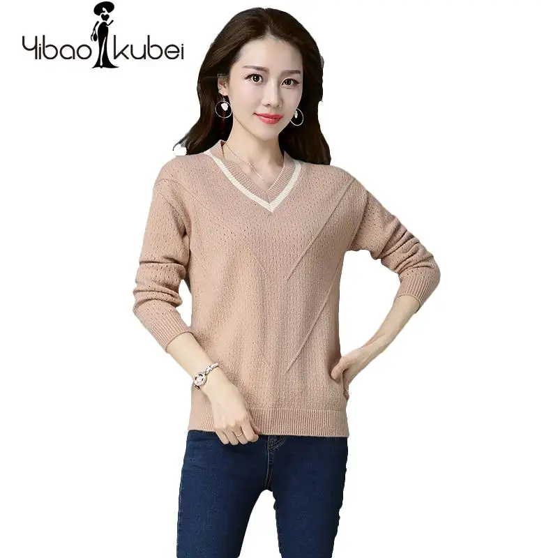 2018 Winter Women Long Sleeve Yellow Knitwear Sweater Female Loose