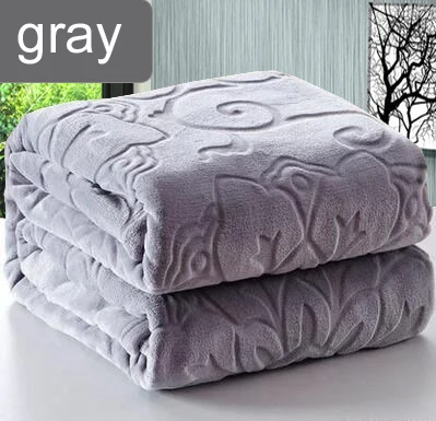 Warm Soft Thick Flannel Blanket Embossed Flowers Coral Fleece Blanket Throw on Bed/travel/air Sofa As Bed Sheets 200x230cm Size - Цвет: gray