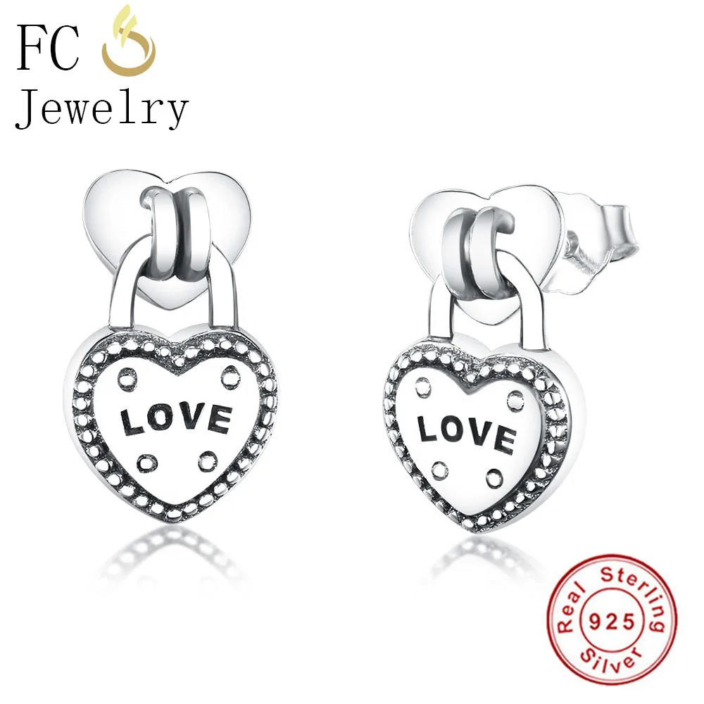 

FC Jewelry 925 Sterling Silver Padlock-inspired Love Lock Stud Earrings For Women Girl Women's 2018 Brincos Party Gift Valantine
