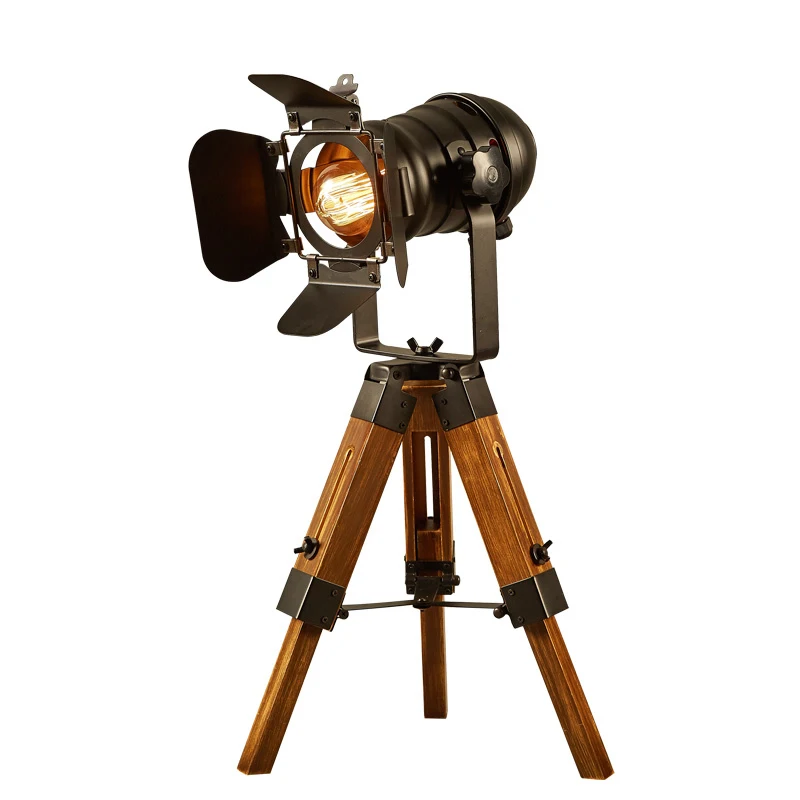 retro wood art Table Lamp creative bedroom study desk reading lamp telescopic bedside table tripod | Лампы и освещение