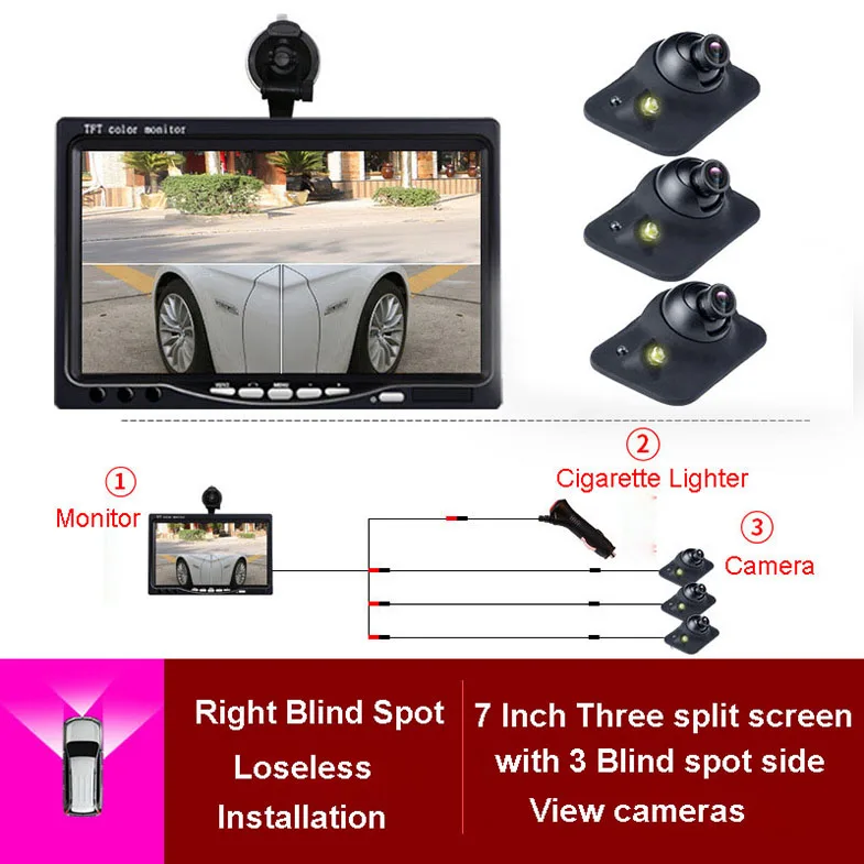 7 дюймов TFT lcd HD экран автомобильный монитор заднего вида парковочный монитор передний, левый, камера заднего вида водонепроницаемый ночное видение