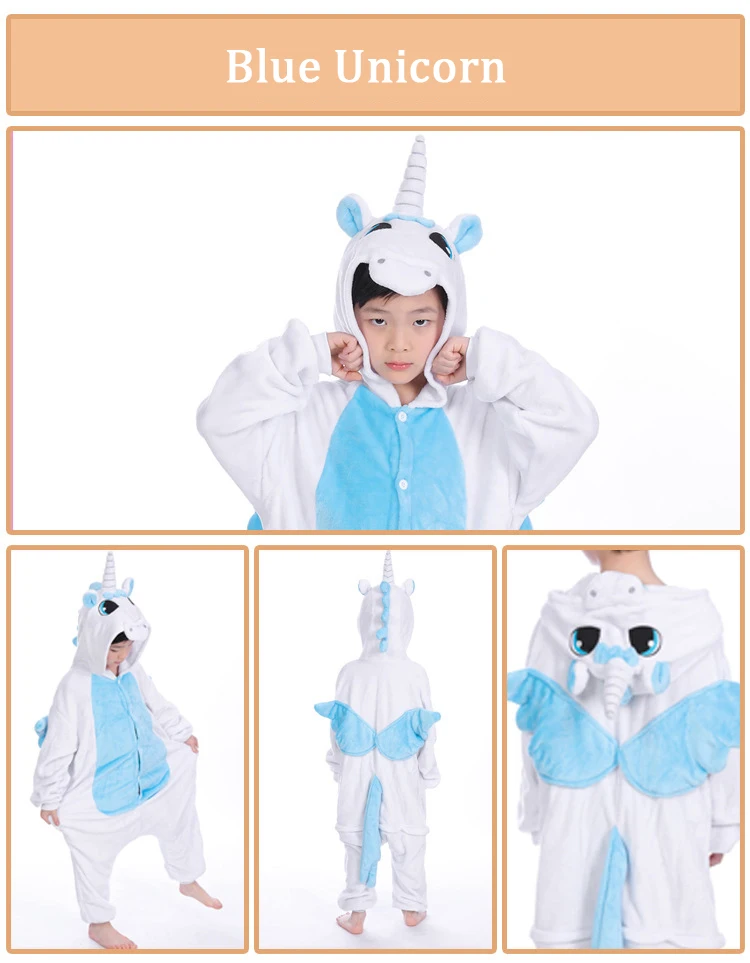 Пижама с единорогом для мальчиков и девочек, зимний комбинезон, детские пижамы с животными Детские пижамы кигуруми для костюмированной вечеринки, зимняя одежда для сна для детей от 4 до 12 лет