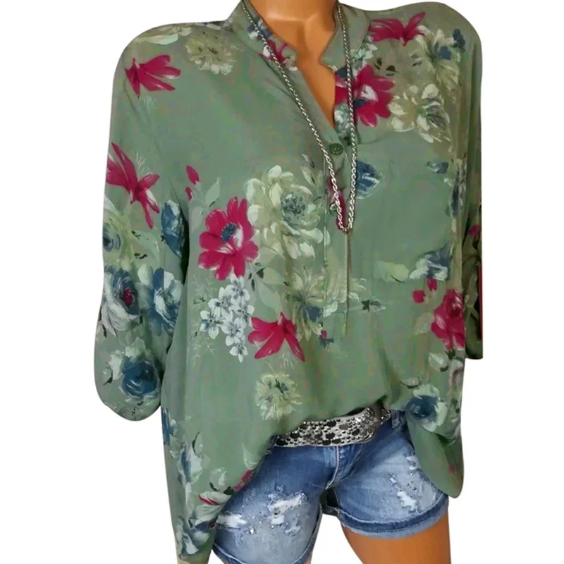 

MoneRffi 2019 Casual Fashion Print Women Blouse Shirt Buttons Harajuku Long Sleeve Top Shirt Female Blaus Plus Size Floral Tunic