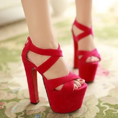 

Explosion models black thick-soled super high heel sandals waterproof platform women's shoes nightclub thick with