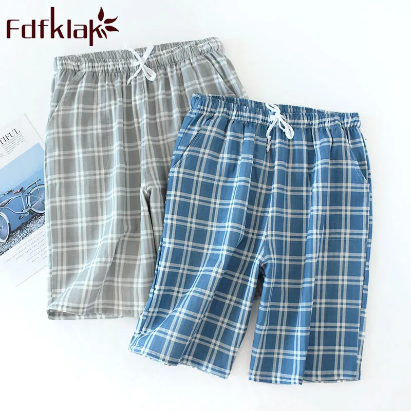 

Summer New Cotton Plaid Sleep Shorts Men Pijama Pants Sleeping Trousers Mens Pyjama Bottoms Blue/Gray Men Home Wear Fdfklak