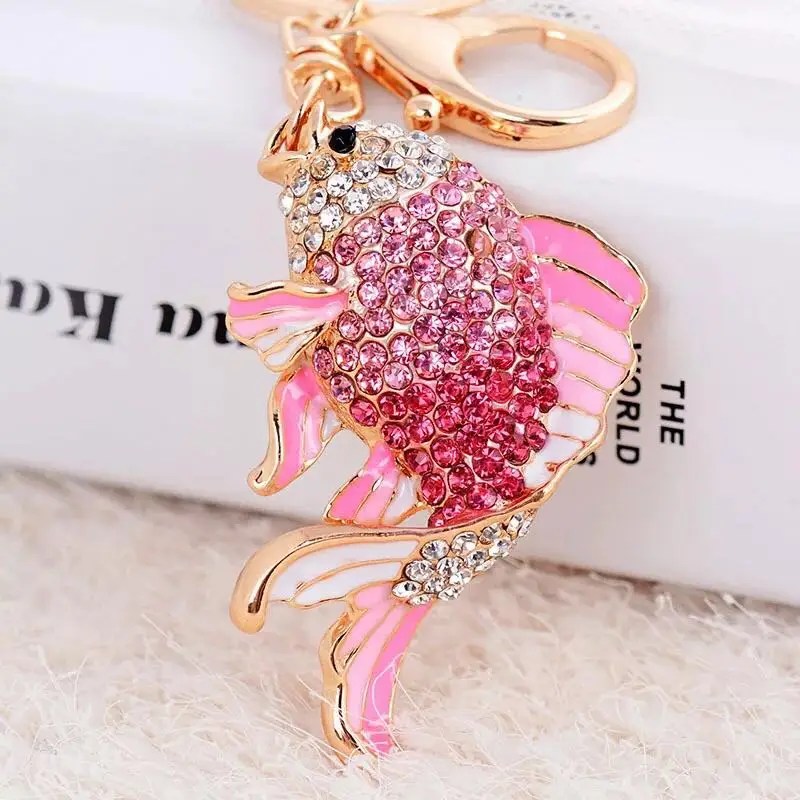 

Fashion cute carp key chain color fish key ring car metal key chains crystal keychain rhinestone keyring