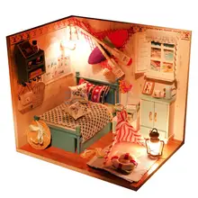 DIY 3D деревянные изделия ручной работы Миниатюрный Кукольный дом Комплект спальня с светодиодный свет и пылезащитный чехол-комната Brandon