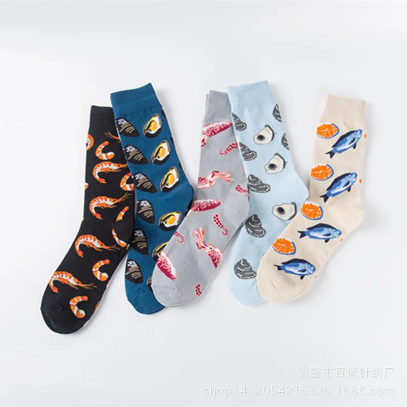 Модные Цветные парные носки, индивидуальная серия Хлопковых Носков Из Морепродуктов, креветки, кальмары, устрицы, лосось