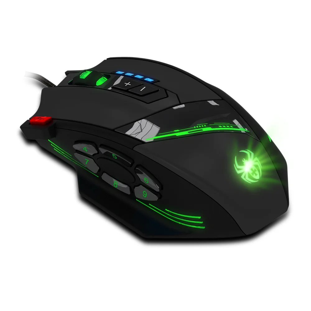 ZELOTES игровой Мышь C 12 программируемых кнопок светодиодный оптический USB мышей 4000