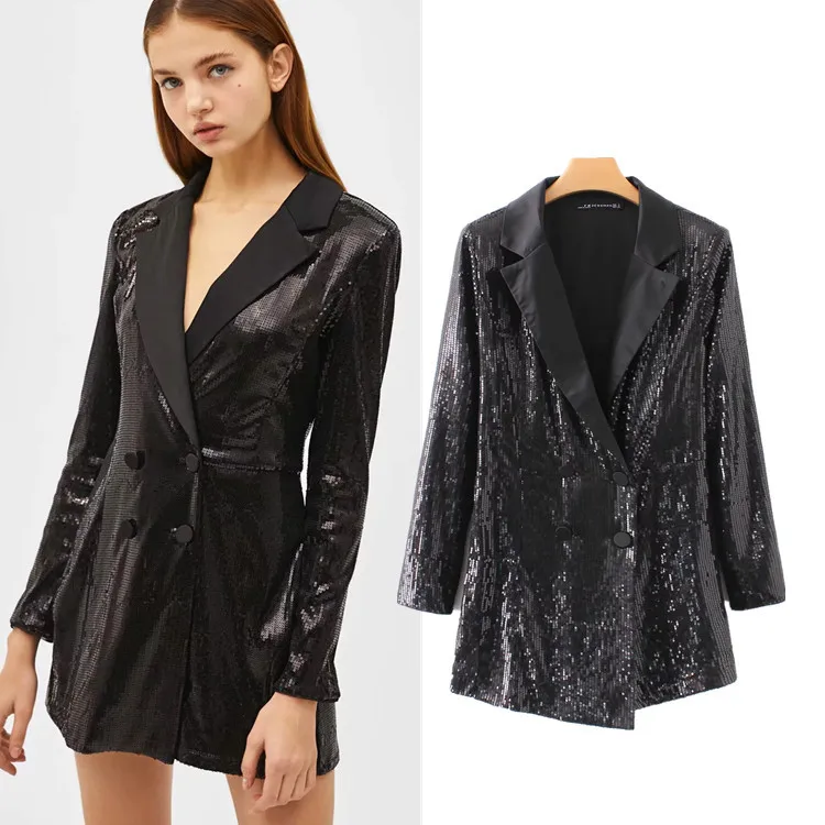 

Europ style sequined shiny office lady blazer Club night party