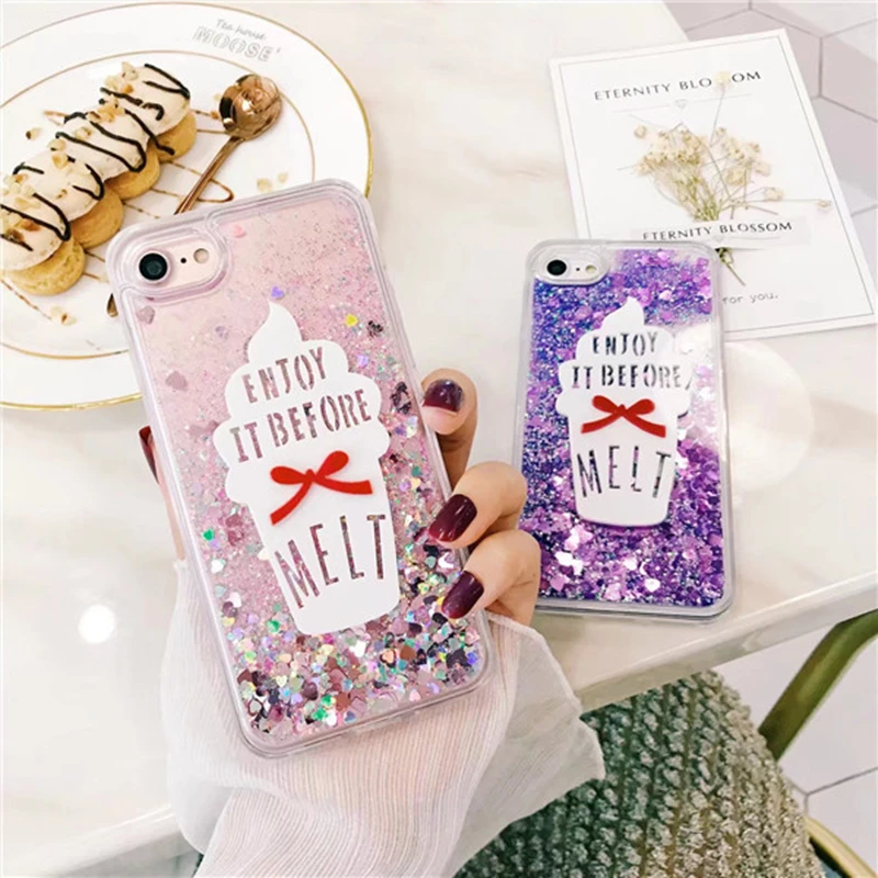 

3D ice cream Dynamic Liquid Quicksand Glitter case for iPhone 5S 6 6S 7 8 Plus X cover for Samsung Galaxy S6 S7 Edge S8 S9 Note8