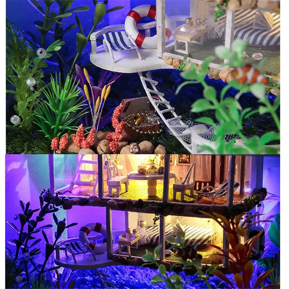 Hawaii Style Double-Story DIY Doll House New Furniture Wooden Miniature Doll Houses With Dust-proof Cover Handmade Craft Toys Hawaii Style Double-Story DIY Doll House New Furniture Wooden Miniature Doll Houses With Dust-proof Cover Handmade Craft Toys