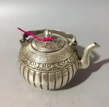 

China collect archaize white copper pumpkin stripe teapot craft statue
