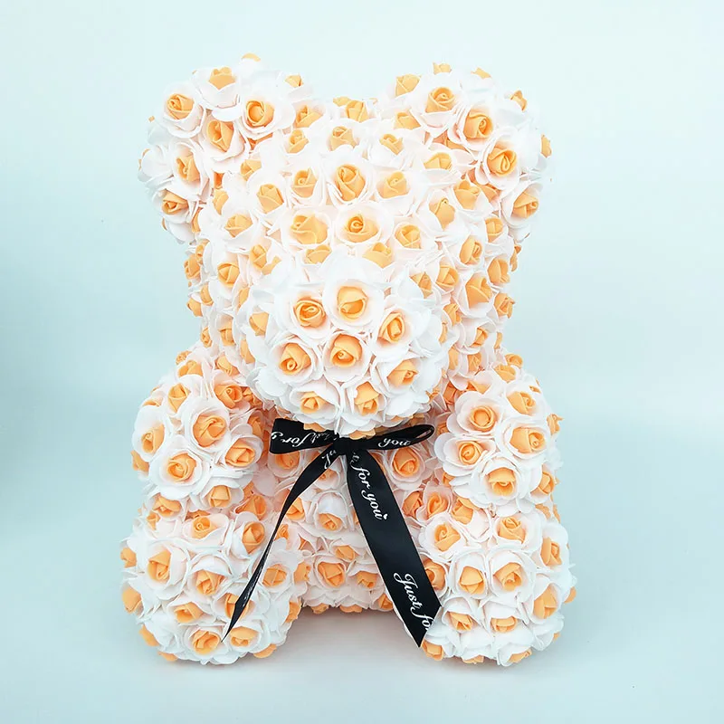 Мишка Тедди 35 см градиент цветок голова искусственные розы Медведь цветы рождественские подарки