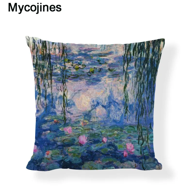 Monet живописная подушка крышка Sunrise голубая водяная Лилия 45*45 см льняная наволочка декоративное украшение для дома аксессуары