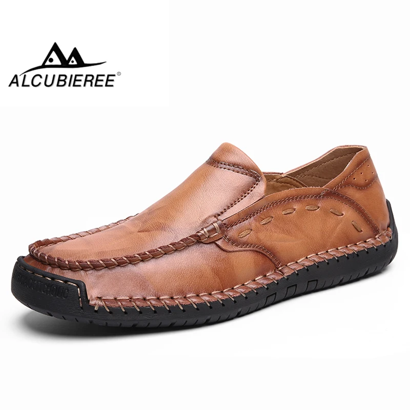 ALCUBIEREE Italian Handmade Loafers for Men Summer Breathable Moccasins Men's Slip on Flat Driving Shoes Adult Leather Sneakers | Обувь