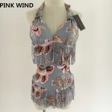 Розовый Ветер корейский стиль роскошный серый бахрома Холтер цельный купальник сексуальный женский купальник без спинки кисточкой падение купальный костюм