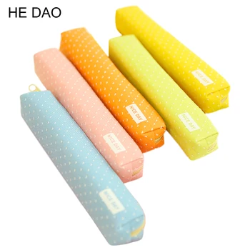 

1 Pcs Cute Candy Color Pencil Case Kawaii Dot Canvas Pen Bag Stationery Pouch For Girls Gift Office School Supplies