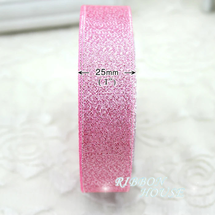 25 ярдов/рулон) 1 ''(25 мм) розовая лента с металлическими блестками цветная подарочная упаковка ленты