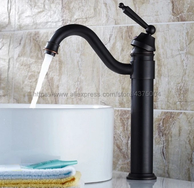 Bathroom Black Oil Rubbed Brass Basin Faucet Single Handle Bathroom Sink Faucet Cold and Hot Mixer Water Nhg019