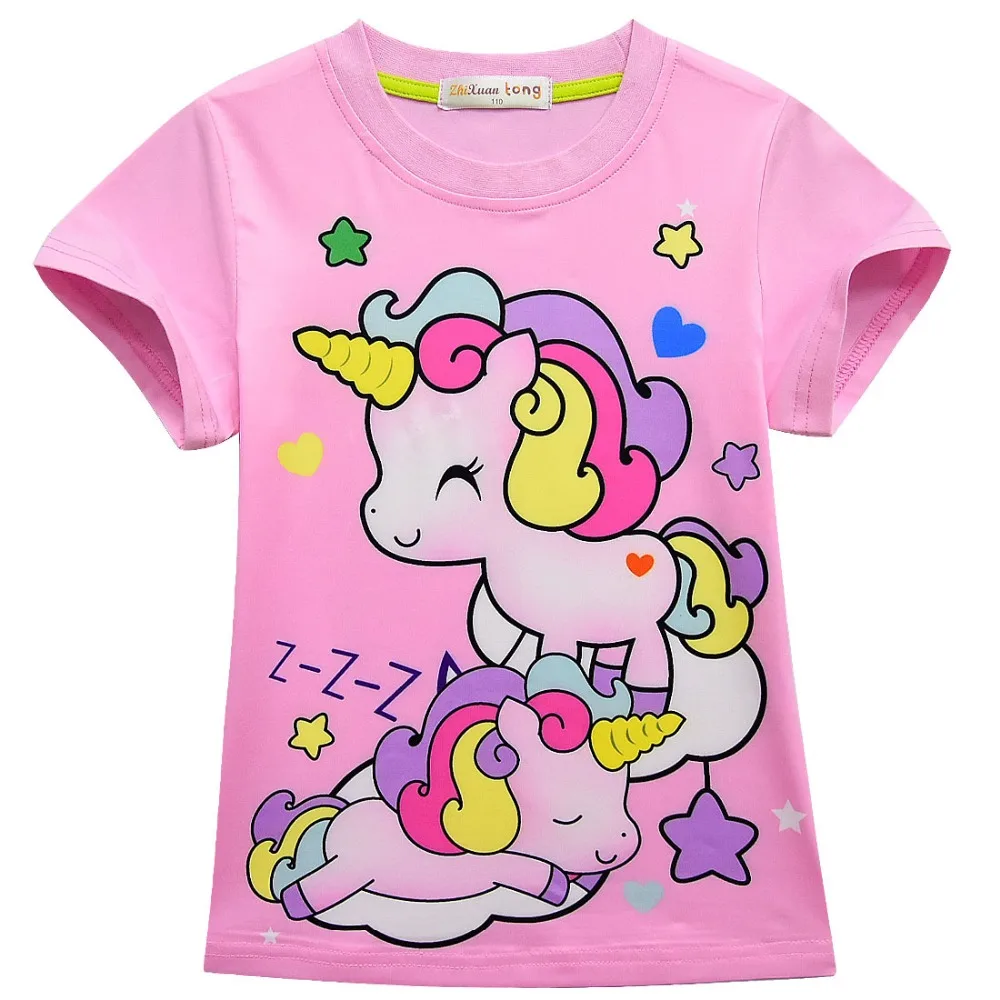 Camisa Infantil/футболка с единорогом; Femme; детская одежда для дня рождения; Camiseta Unicornio; топы для малышей; летняя детская одежда