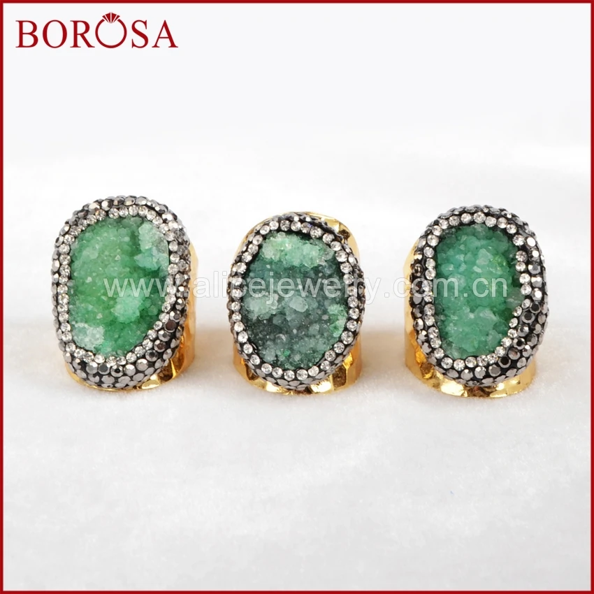 

BOROSA Rainbow Stone Druzy Geode Gold Color Ring Crystal Paved Zircon Natural Stone Geode Drusy Druzy Ring Gems Jewelry JAB149