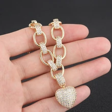 Кулон с большим сердцем медные золотые браслеты для женщин кубический цирконий мужской браслет Дубай Свадебные украшения