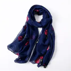 Для женщин Моделирование Шелковый платок с рисунком розы Вышитые солнцезащитный крем пляжные шарфы Мода Элегантный шарф шаль Новое