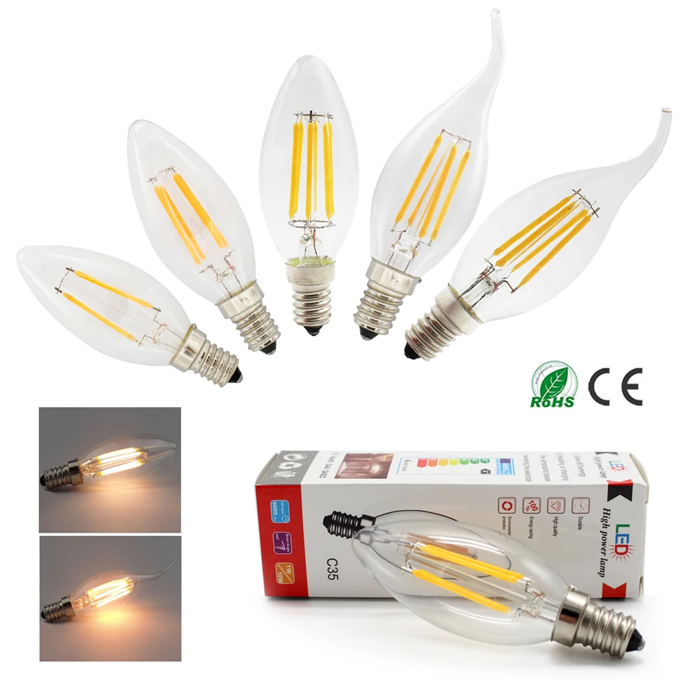 

Dimmable E12/E14 LED Filament Edison Bulb Lights 2W/4W/6W=20W/30W/50W Incandescent Light Warm White 2700k Lamp