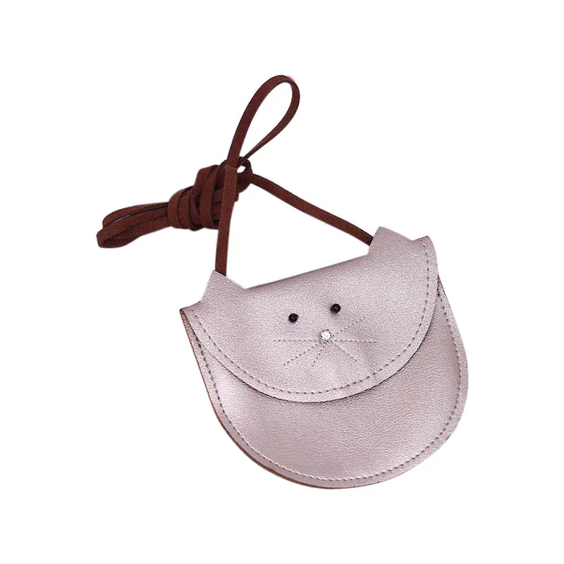 Новая модная детская сумка на плечо с милым котом для девочек, сумочка, кошелек, кошелек из искусственной кожи, сумки через плечо, Новинка - Цвет: Серебристый