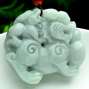 

Best gift for her boyfriend natural Burmese jadeite pixou pendant tie-in rope chain charming men style