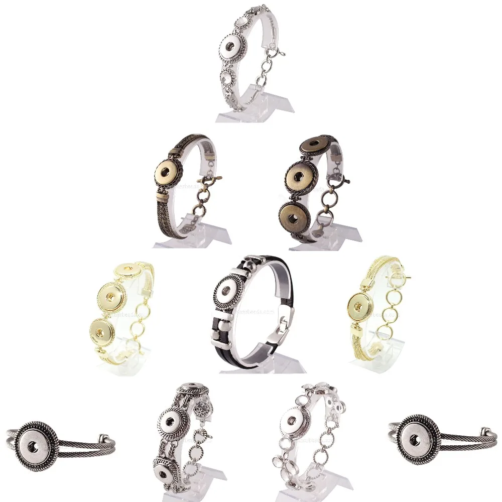 

2 Pcs/Set Crystal Heart Charm Bracelets & Bangles Gold/Silver Plated 18mm 20mm Snap jewelry Rhinestone Bracelets For Women girl