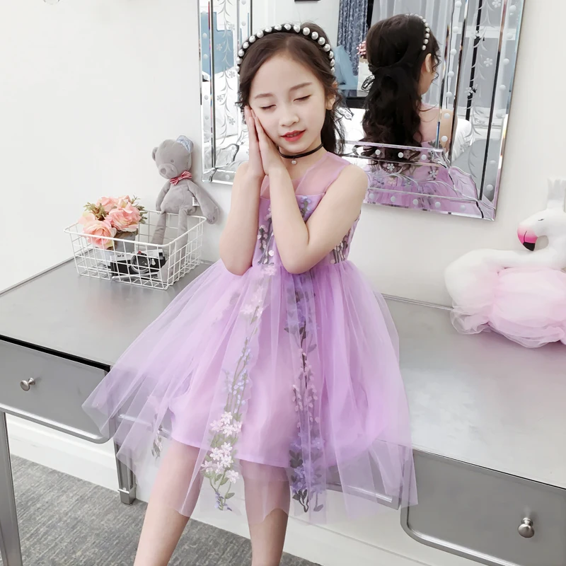 

Girl Dress Floral Dress Elegant Flying Sleeveless Summer Kid Beach Dress Children Clothing Kids Clothes Party Dresses D04