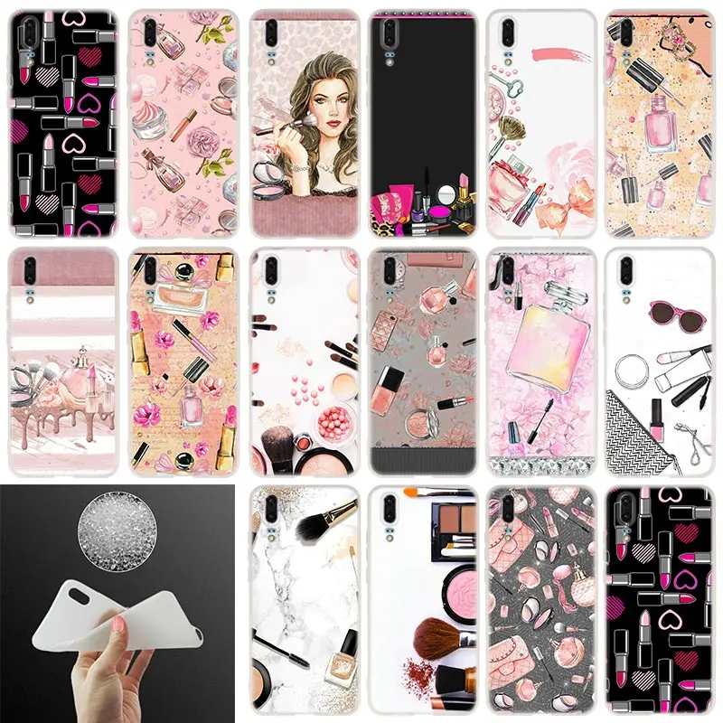 

Soft Silicone Phone Case Makeup Lipstick rouge Perfume For Huawei P30 P20 P30Pro P10 P9 P8 Plus Lite 2017 P samrt 2019 Cover