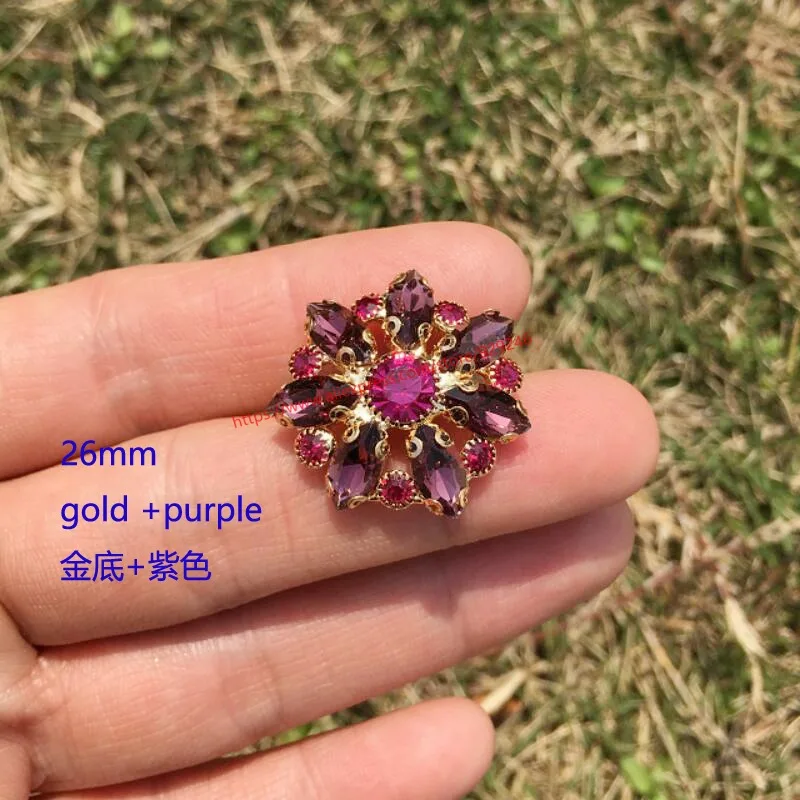 purple 6 шт./лот, красная Хрустальная пуговица, павлин, зеленый камень, цветок, декоративная пуговица с золотым хвостовиком для пальто, одежды, большая пуговица - Цвет: purple