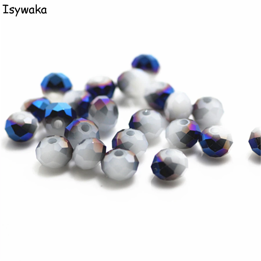 

Isywaka Solid White Blue Colors 4*6mm 50pcs Rondelle Austria faceted Crystal Glass Beads Loose Round Beads for Jewelry Making