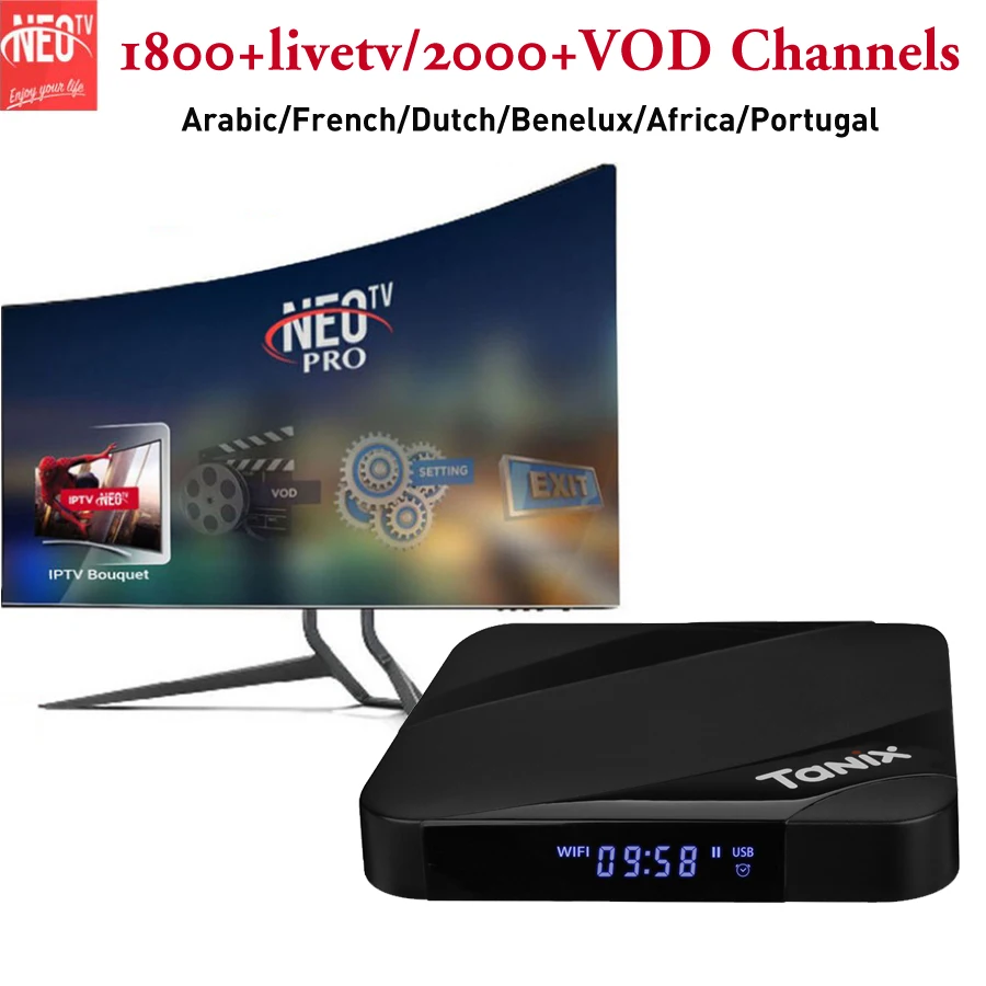 

Smart Android 7.1 IPTV Box TX3 MAX 2H+16G With 1 year neo IPTV Europe Arabic France Channels 4K Turkish Hindi Asia Belgium IP TV