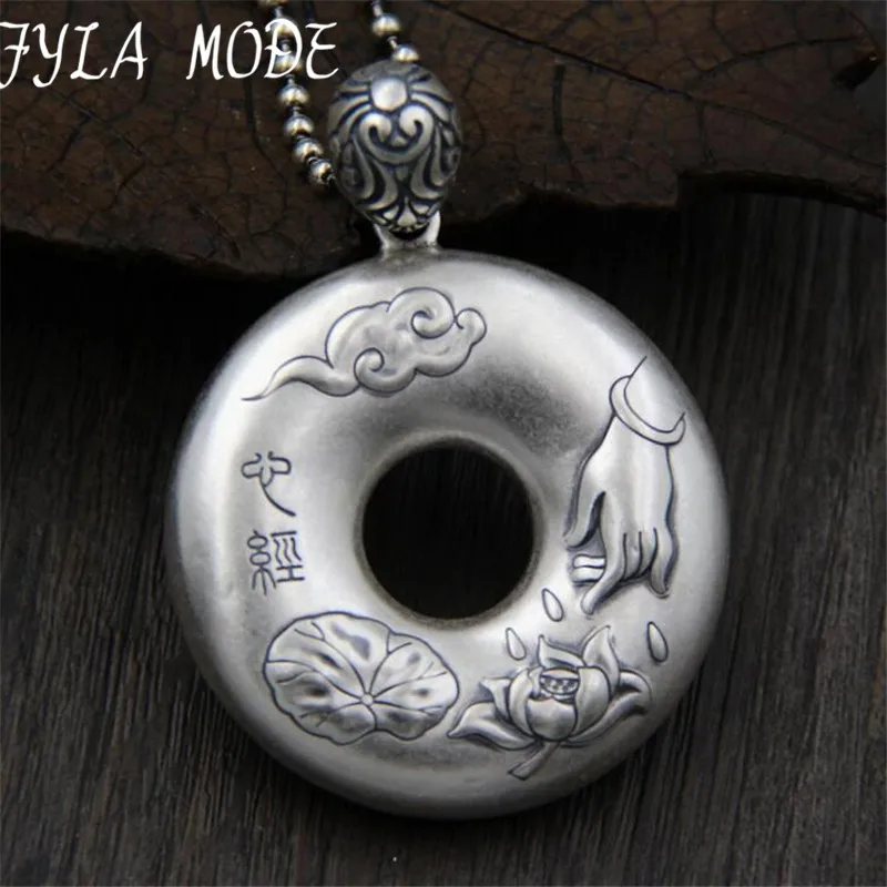 

S990 Sterling Silver Prajna Paramita Heart Sutra Peace Clasp Buddha Pendant For Women With Lotus Engraved Chinese Words XJF098