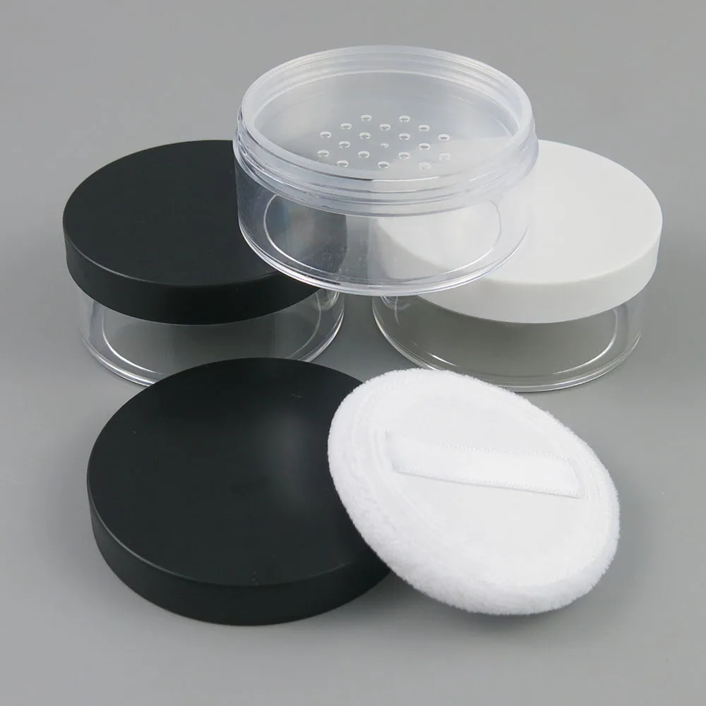 

200pcs 50g Travel Plastic Empty Loose Powder Box Makeup Jar Container Puff Box Sifter Container Cosmetic Case