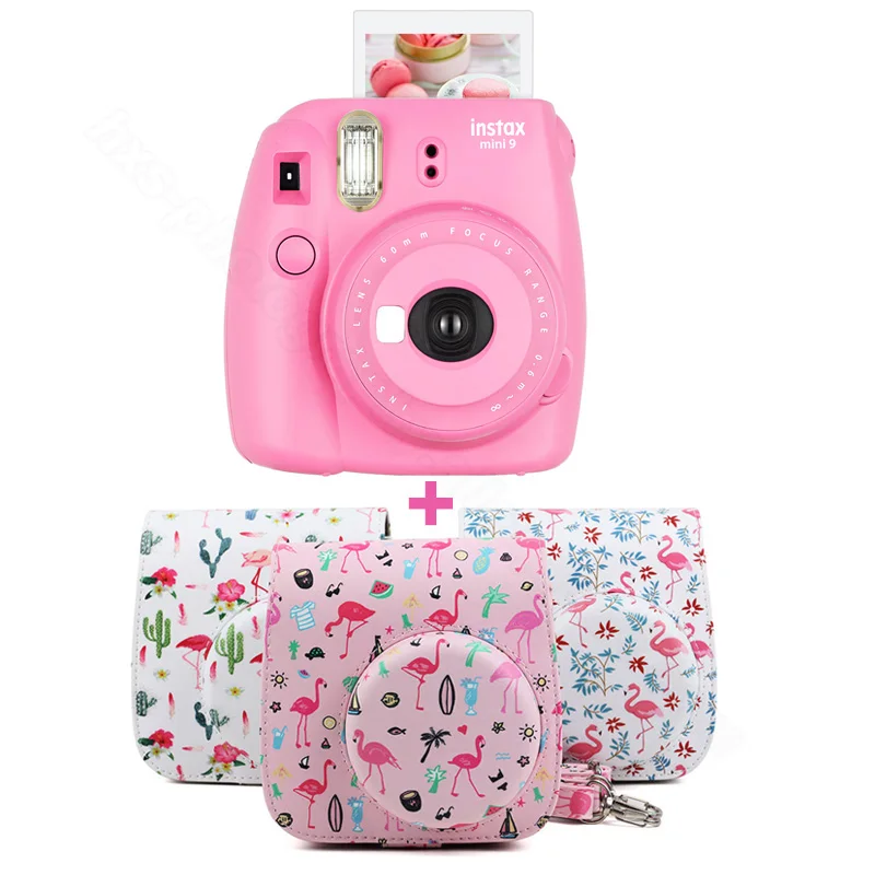 5 цветов Fujifilm Instax Mini 9 мгновенный фото фильм камеры комплект с ПУ Чехол для переноски плечевой ремень, использовать Instax Mini Фильм - Цвет: Flamingho Pink