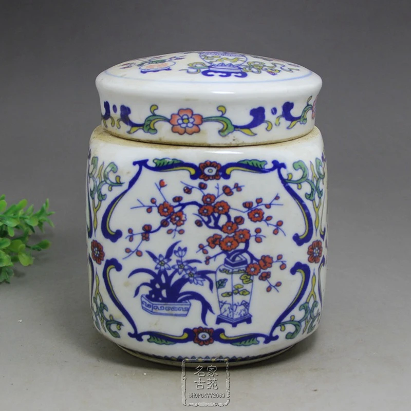 Qing Qianlong painted four storage tank Handmade antique porcelain of