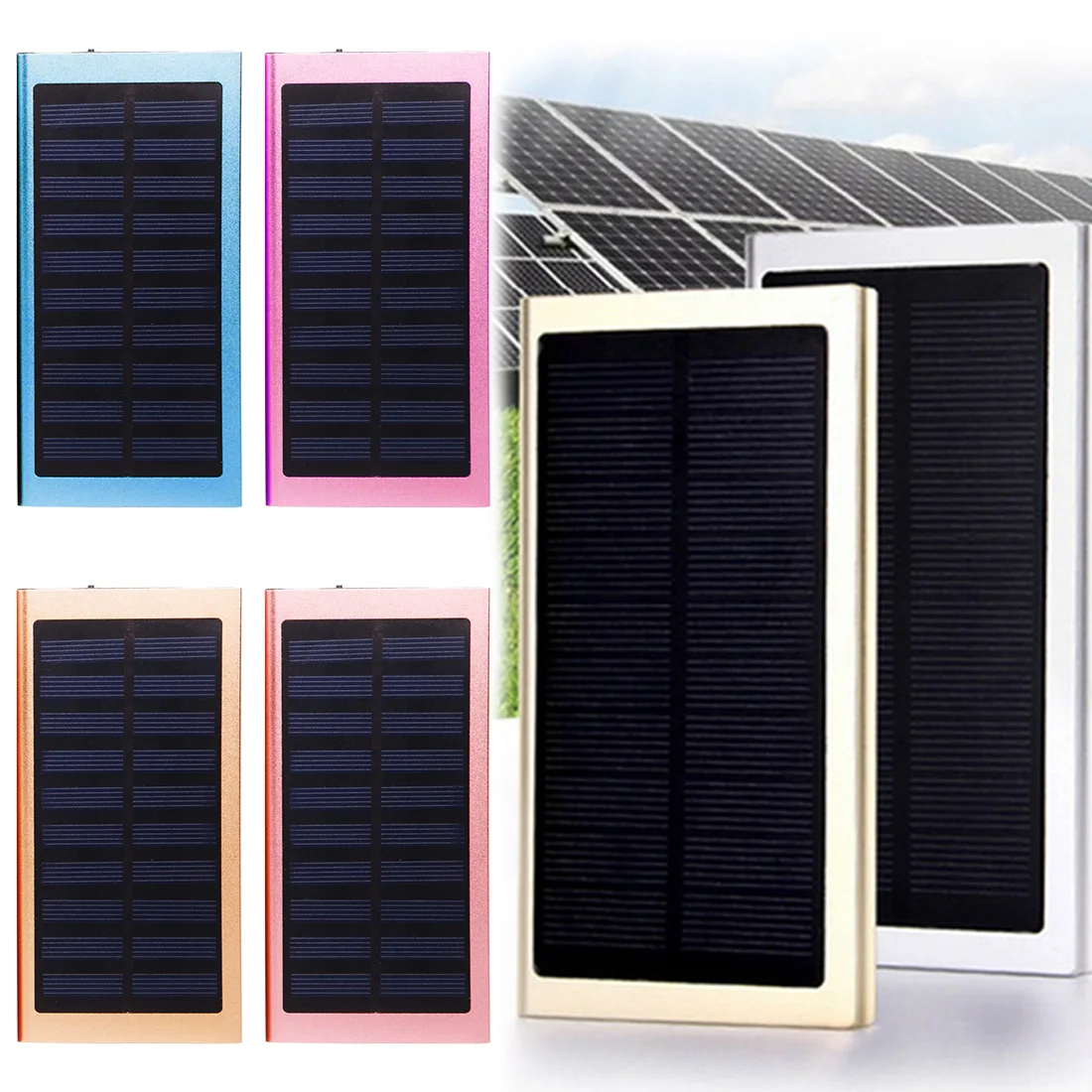 

Solar Power Bank 20000mAh Dual USB Output Ultra-thin Solar Mobile Power External Polymer Battery Charger Outdoor Light Powerbank