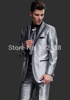 Tanie Custom Made One Button Groom Smokingi/srebrny Szary Najlepszy Człowiek Szczyt Lapel Groomsman Mężczyźni Garnitury ślubne/oblubieniec Smokingi