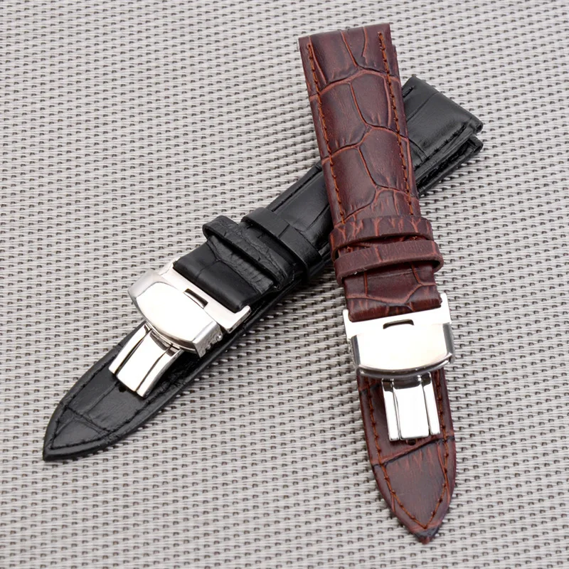 18 20 22 24mm Women Men Watch Strap Butterfly Pattern Pull-down Clasp Buckle + Genuine Leather Strap Watch Straps 18 20 22 24mm Women Men Watch Strap Butterfly Pattern Pull-down Clasp Buckle + Genuine Leather Strap Watch Straps