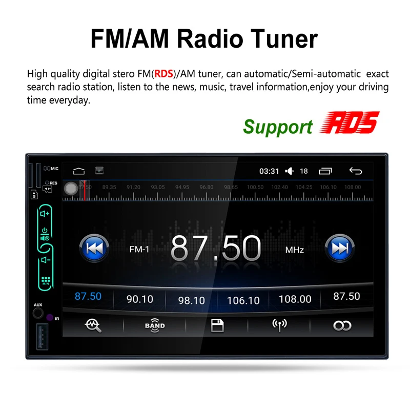 

7 Inch Car Multimedia Player Full Touch Screen Machine Quad-core MP5 Dual-spindle Bluetooth Handsfree Rear View Recorder Display