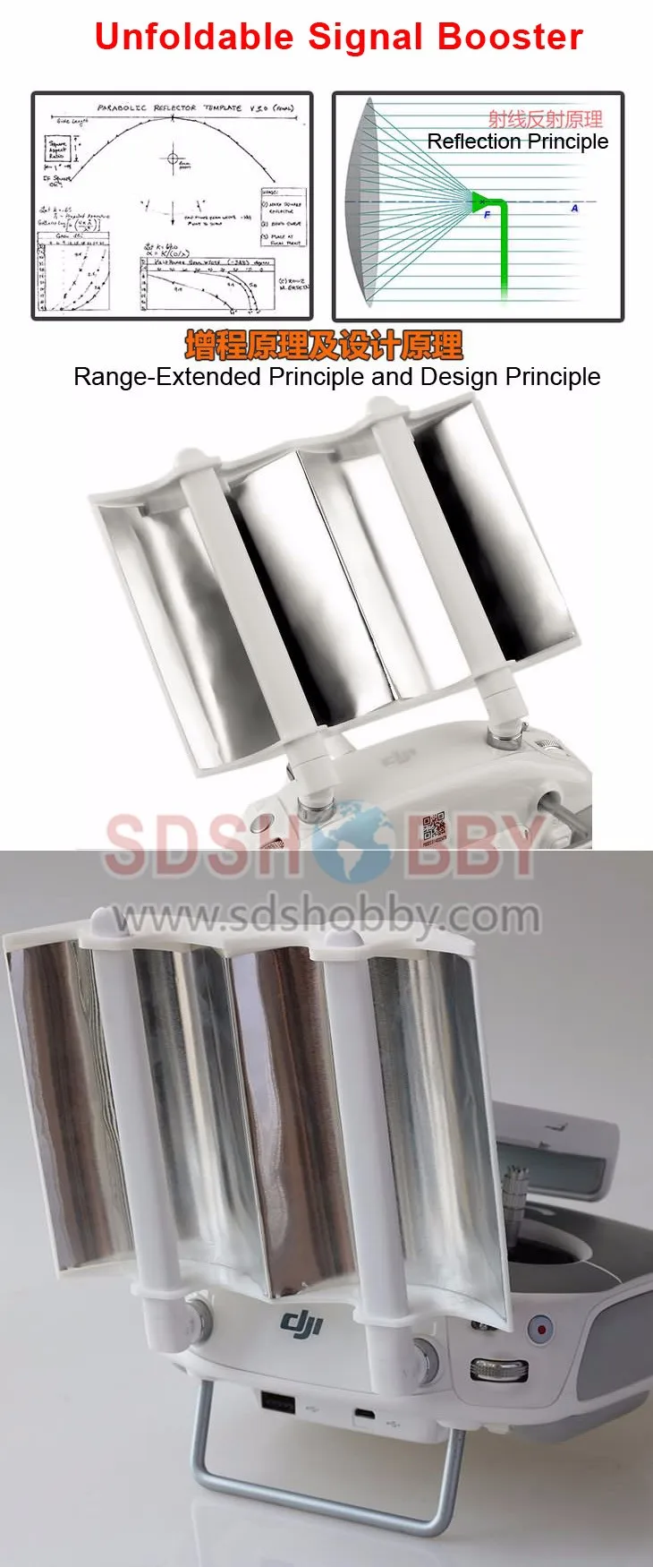 Sunnylife Foldable Remote Control Antenna Signal Booster Extend Enhance Reinforce For DJI Phantom 4 /4PRO+/3 / Inspire