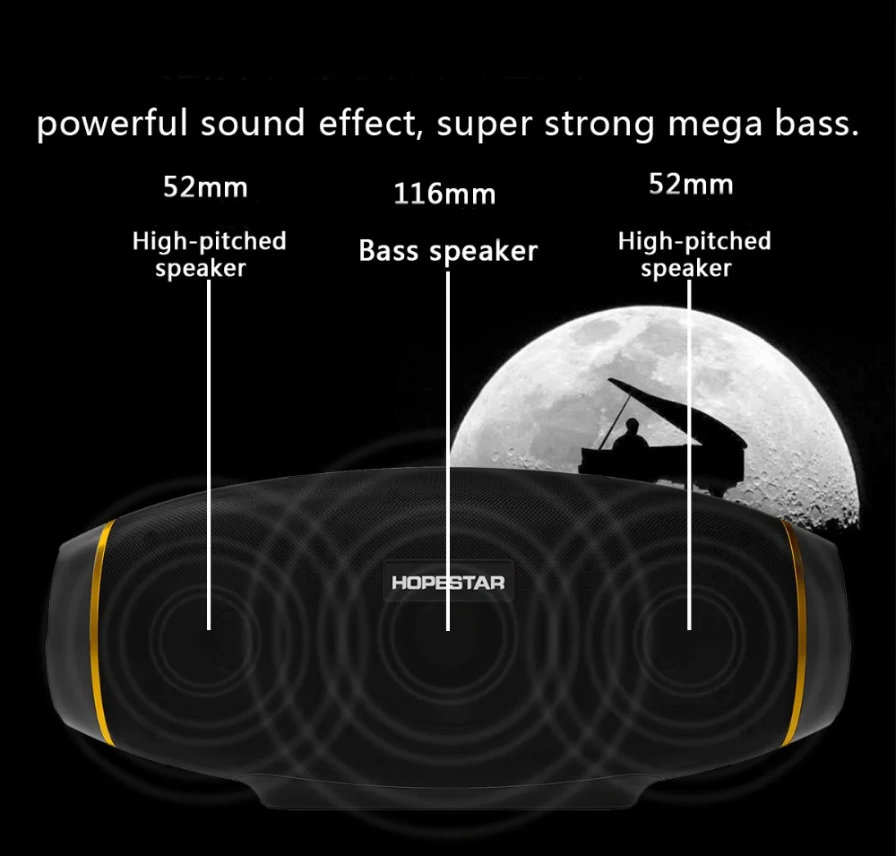 HOPESTAR беспроводной портативный Bluetooth 2,1 динамик 20 Вт Водонепроницаемый Открытый басовый эффект с внешним аккумулятором USB AUX мобильный компьютер ТВ