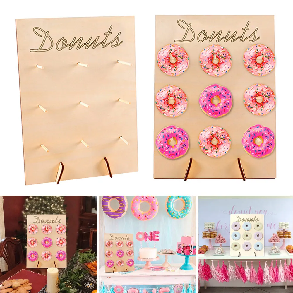 

Wooden Donut Wall Stand Candy Sweet Cart for Birthday Wedding Party Decor GQ999