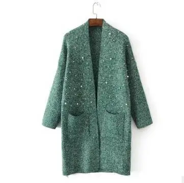 A16 модный длинный свитер кардиган с жемчужинами - Цвет: Green Cardigan